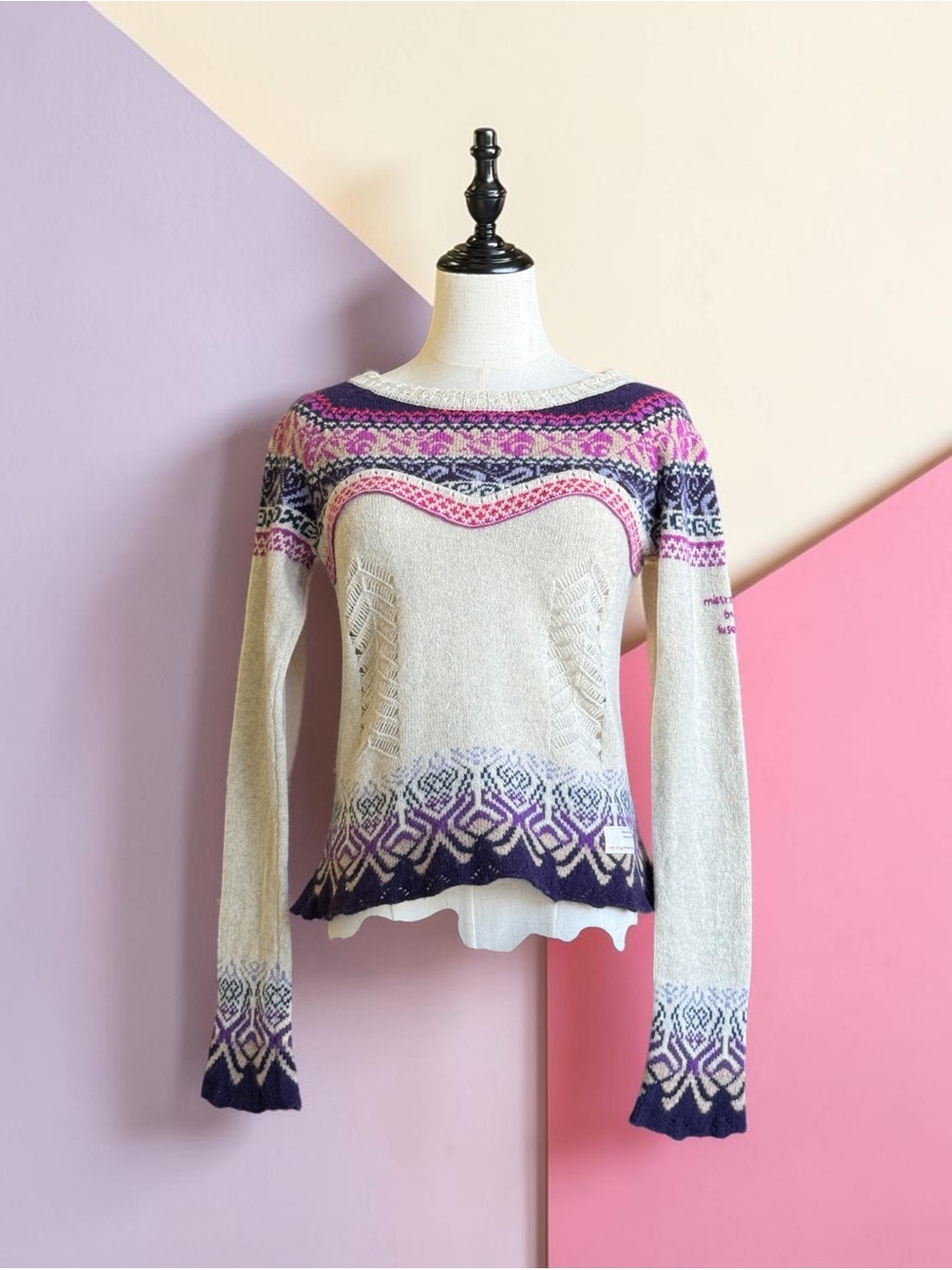 Odd Molly Unincorporated Fair Isle Lambswool Sweater Size 1 / Small Tie Back
